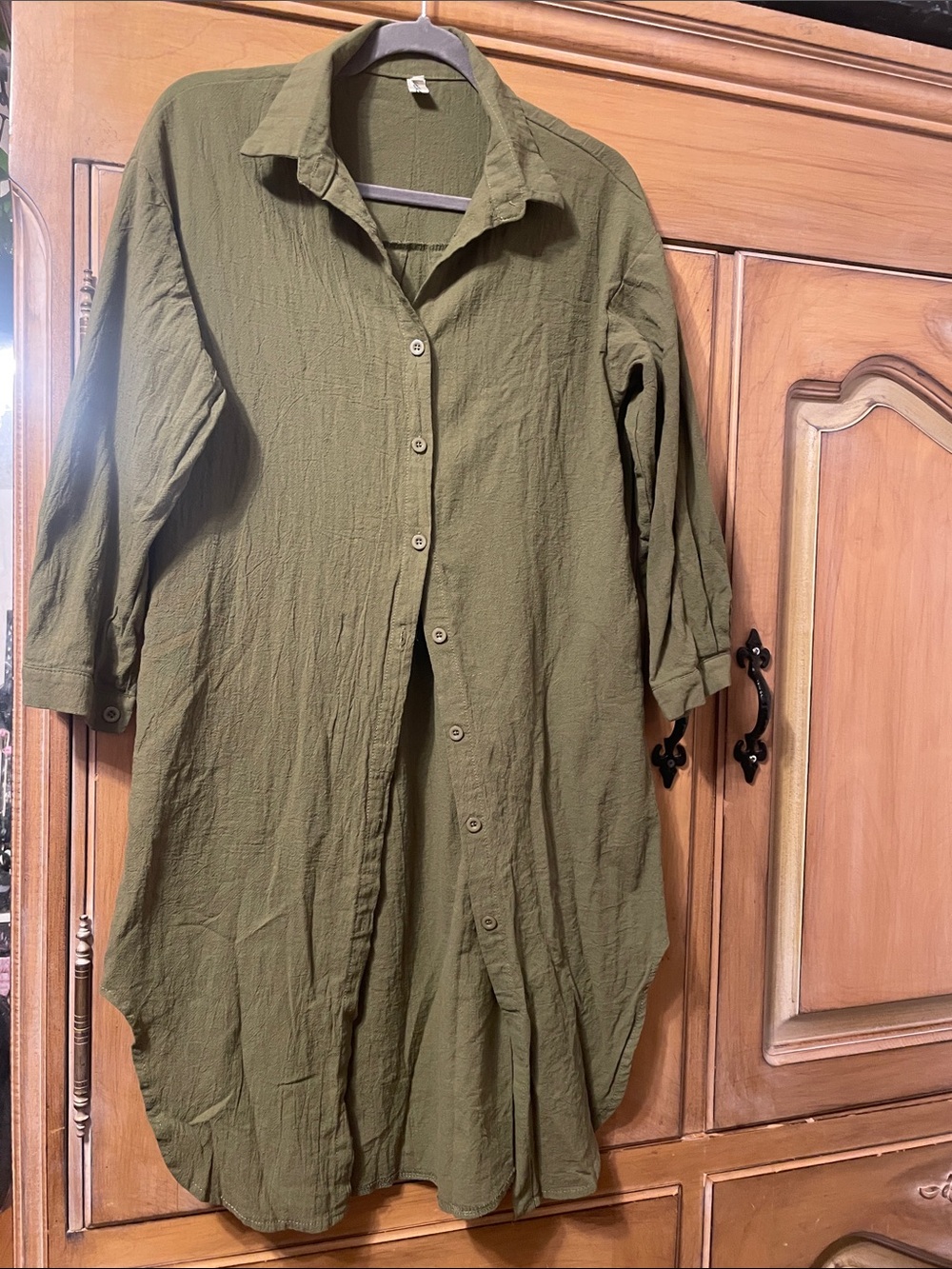 Relaxed Olive Green Button-Front Tunic Shirt